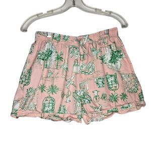 8 Oak Lane Preppy Pajama Shorts Lounge Palm Beach Pink Palm Trees Women Medium